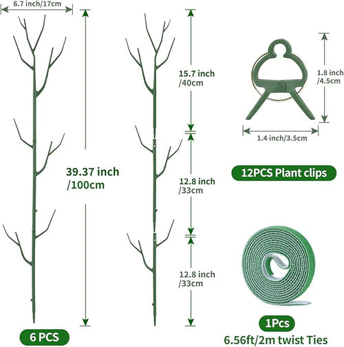 12 Pack Plant Support Stakes, Plant Stakes for Indoor and Outdoor Plants. 39.37inch Plant Sticks with Extension Poles, Plant Clips, Plant Ties for Potted Monstera Plants, Climbing Plants