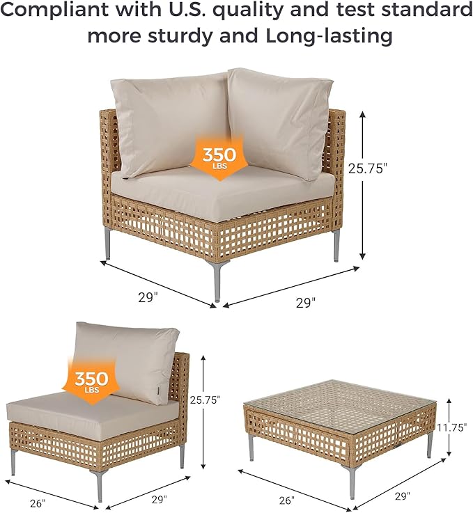 Grand patio 10-Piece Wicker Patio Furniture Set, Boho Outdoor Conversation Set Sectional Sofa with Water Resistant Beige Thick Cushions and Coffee Table, Cream