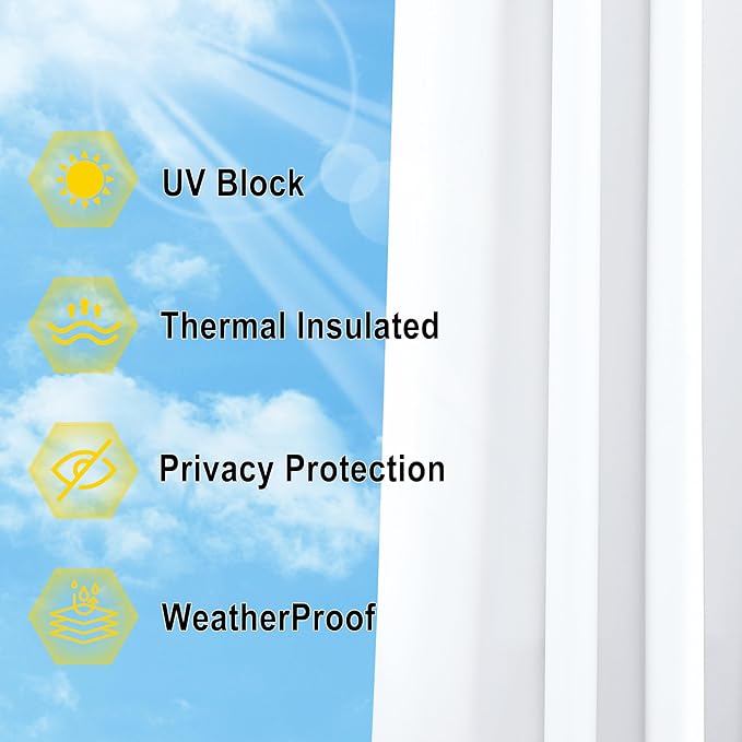 NICETOWN White Outdoor Curtains for Patio Waterproof 84 inches Long, 2 Panels Premium Thick Privacy Weatherproof Grommet Outside Deapes for Porch, Gazebo, 52W x 84L inch, Pure White