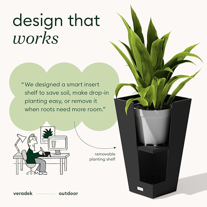 Veradek V-Resin Indoor/Outdoor Taper Planter (Black, 26 inch - 2 Pack with 2 Saucer Trays)