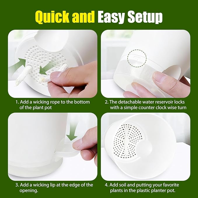 Plant Pots 4/5/5.5/6/6.5/7 Inch Self Watering Pots, 6 Pack Plastic Planters with Drainage Holes and Clear Saucers,Plastic Flower Pots,Nursery Planting Pot for Indoor Out Door Plants(White)