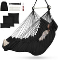 Outerman Hammock Chair, Hanging Chair with 3 Cushions and Foot Rest Support, Sturdy Metal Spreader Bar Max 500Lbs, Swing Chair for Bedroom, Indoor & Outdoor, Patio, Porch or Tree（Black）…