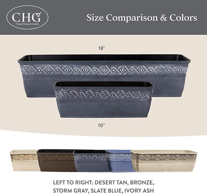 Classic Home and Garden Corinthian Trough Planter, 10", Bronze