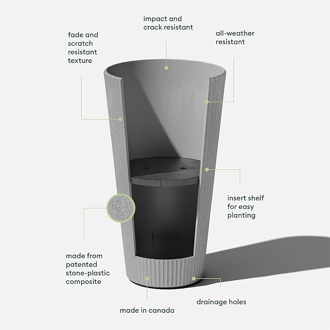 Veradek Demi Series Tall Planter for Porch, Patio, Backyard | Durable Plastic-Concrete Material | Modern Décor for Tall Plants, Grasses