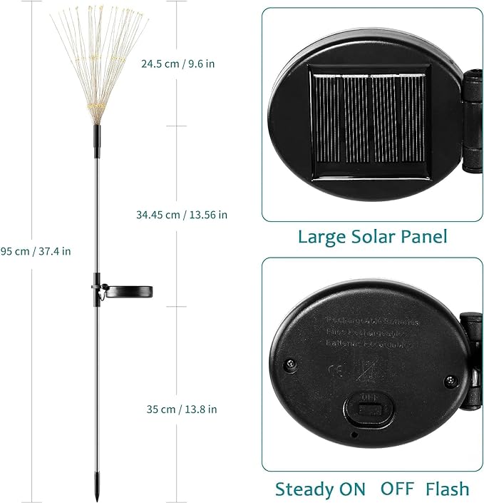 JJGoo Solar Firework Lights, 2 Pack 120 LEDs 2 Lighting Modes Solar Garden Lights Outdoor Waterproof for Yard Patio Walkway Pathway Party Wedding Christmas Decorative - Mixed Color