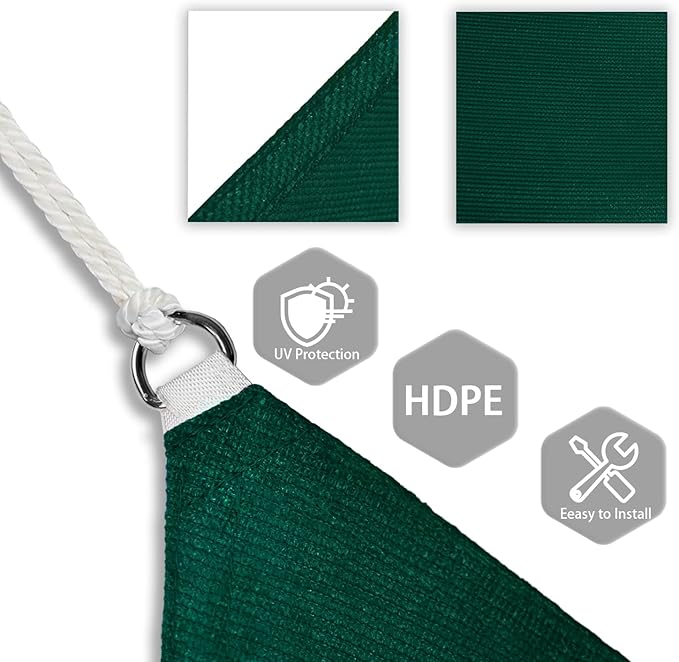 Patio Paradise 11' x 11' x 11' Sun Shade Sail Triangle Canopy Shade Cloth Fabric Sunlight Block Patio Pergola Cover HDPE Deck Awning for Outdoor Backyard Roof Shading, Green