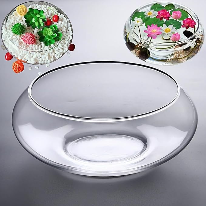 Glass Lotus Bowl Planter, 8 in Lotus Flower Bowl, Lotus Bowls for Planting in Water Indoors,Suitable for Succulent Plants and Aquatic Plant Bonsai Arrangements (M)