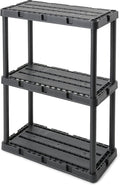Gracious Living 4 Pack Light Duty Storage Shelves, Knect-A-Shelf 3-Shelf Ventilated Shelving Rack Organizer for Home, Garage, Basement, Laundry, Black