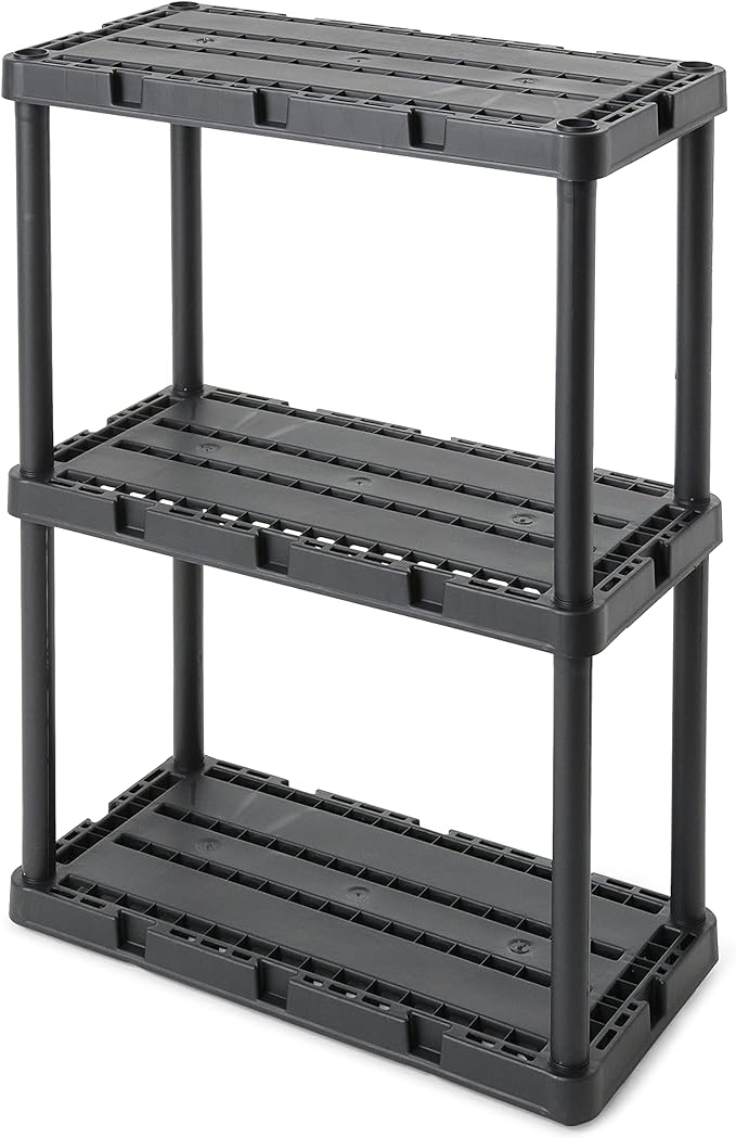 Gracious Living 2 Pack Light Duty Storage Shelves, Knect-A-Shelf 3-Shelf Ventilated Shelving Rack Organizer for Home, Garage, Basement, Laundry, Black