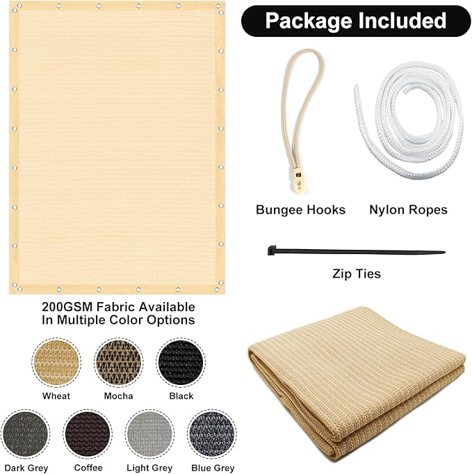 Artpuch 90% Sun Shade Cloth, 8 x 16 FT Pergola Shade Cover Canopy with Grommets, Sun Screen Fabric Tarp for Patio, Outdoor, Garden, Backyard, Wheat
