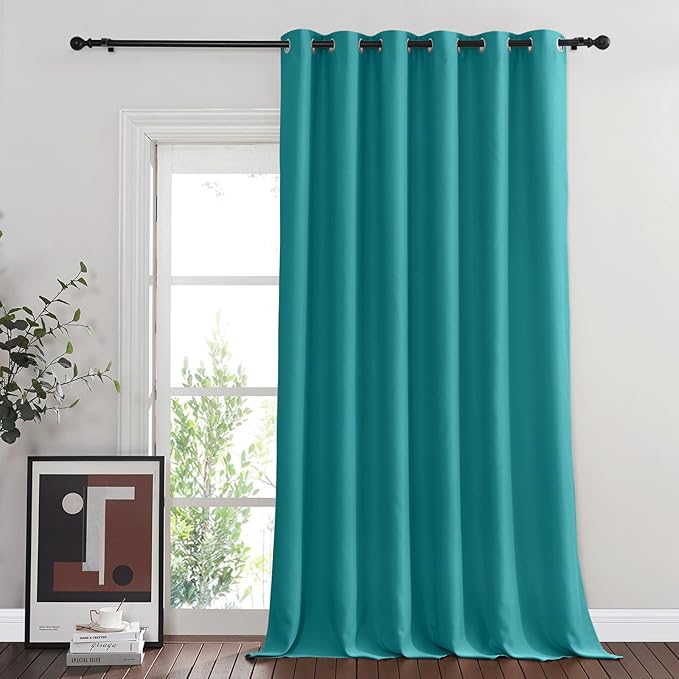 NICETOWN Room Divider Curtain 132 Inches Long, Wide Blackout Sliding Door Curtain for Bedroom, Room Darkening Privacy Window Curtain for Patio Door (1 Panel Set, Peacock Teal, 80 x 132 Inch)