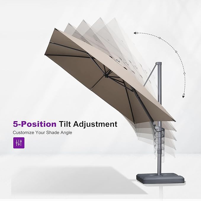 PURPLE LEAF Patio Umbrella 8' X 8' Rectangle Cantilever Umbrella Large Aluminum Outdoor Umbrellas with 360-degree Rotation & UPF40+ Premium Fabric for Deck Pool Garden Yard, Sand Dune