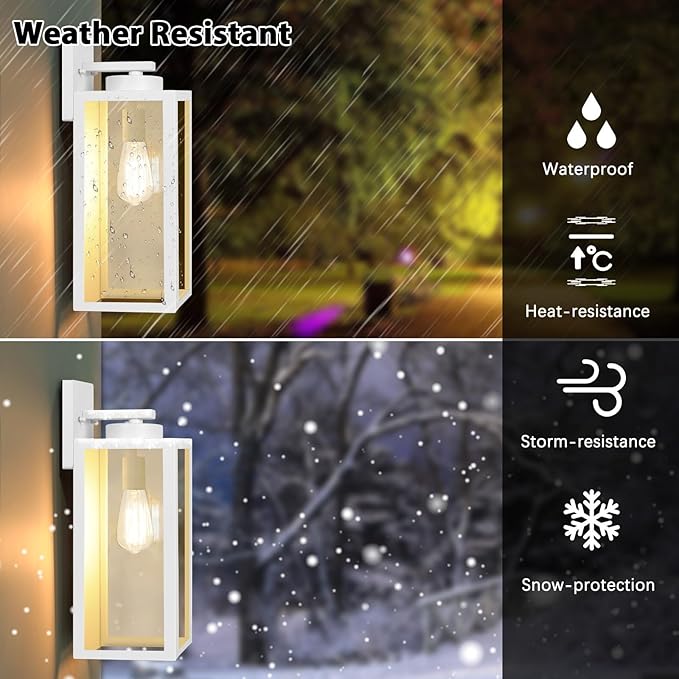 Large Size Outdoor Wall Light Fixtures, Exterior Lighting Fixtures Porch Sconces Wall Mounted, Waterproof White Outdoor Wall Lanterns Lamps, Outside Lights for House Patio Front Door Entryway, 2-Pack
