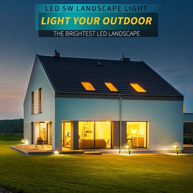 LED Landscape Lights,5W 120V AC Outdoor Pathway Garden Yard Spotlight,IP65 Waterproof Garden Flood Light,Outdoor Spotlight with Stake,UL Cord 5-ft with Plug (Pack of 1, Warm White)