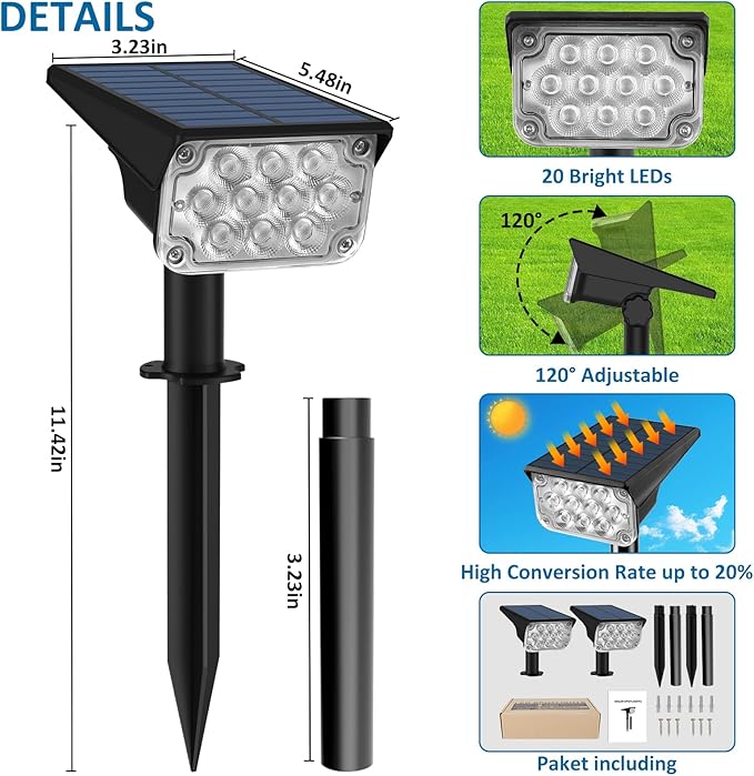 T-SUNUS Green Solar Spot Lights Outdoor Landscape Spotlights 2 Pack Dusk to Dawn Waterproof IP65 for St Patricks Day Halloween Christmas Accent Uplighting for Tree Yard Statue Graveyard Driveway Flag