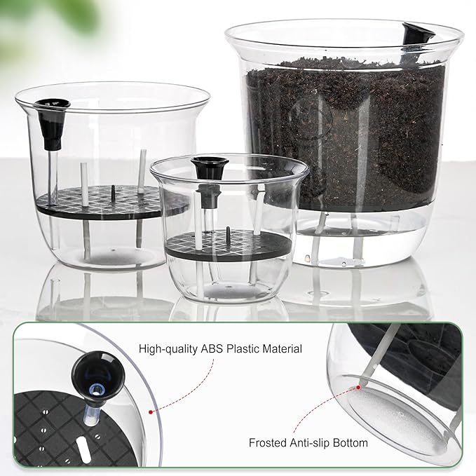 Plant Pots 6/5/4 inch Set of 3, Self Watering Pots for Indoor Outdoor Plants Flowers, Self Watering Planters with Reservoir, Drainage Hole and Absorbent Cotton Rope