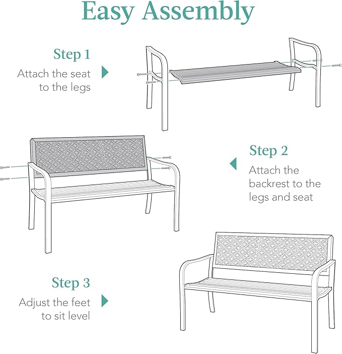 Best Choice Products Outdoor Bench 2-Person Metal Steel Benches Furniture for Garden, Patio, Porch, Entryway w/Geometric Backrest, 790lb Capacity - Dark Purple