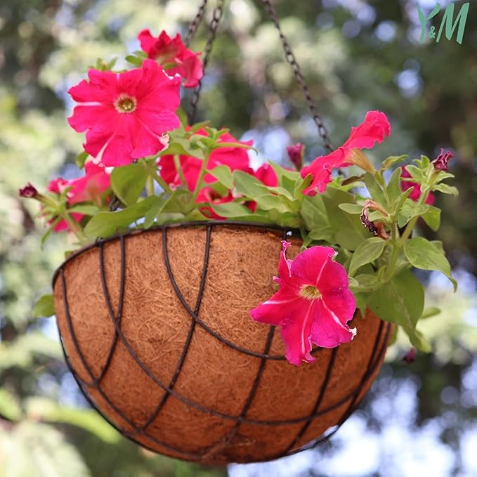 Y&M Pack of 4 12" Pre-Formed Round Coco Fiber Coco Liner Hanging Basket Liners,Coco Replacement Liner for Hanging Basket