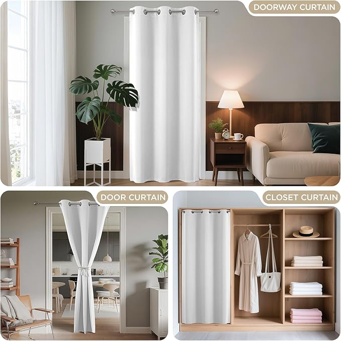 Joydeco Blackout Door Curtain for Doorway Privacy 84 Inches Long, Grommet Closet Curtain for Open Closet, Room Divider for Bedroom Living Room (Pure White 52Wx84L, 1 Panel)
