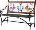 39.7" Outdoor Bench, Garden Bench, Patio Bench with Armrest, Slatted Seat and Butterfly Pattern Backrest for Outside, Front Porch, Park, Lawn, Backyard and Balcony, Cast Iron Metal Frame, Black