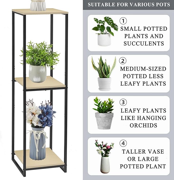 46" Tall Plant Stand Indoor, 3-Tier Modern Plant Shelf, Corner Flower Pot Holder Organizer for Living Room Balcony Patio Garden (Light Oak)