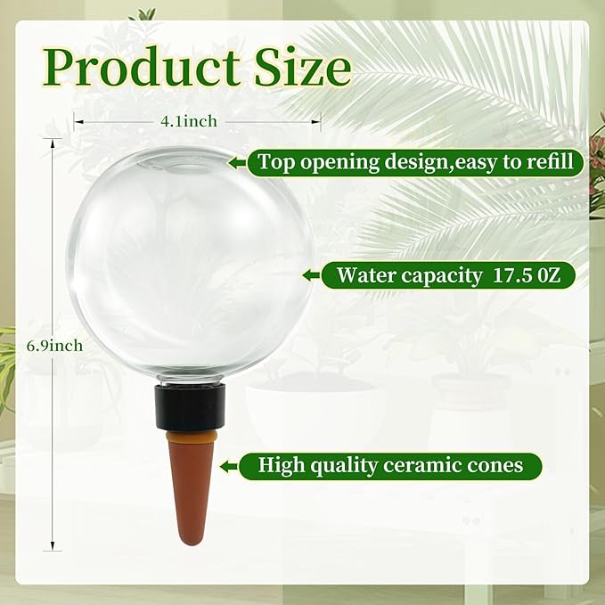 3 Pack Self Watering Globes for Indoor Plant Plastic Water Bulbs 17.5 oz Automatic Watering Planter Insert Top Fill with Slow Release Control Plants Watering Devices System, Water Spikes Stakes