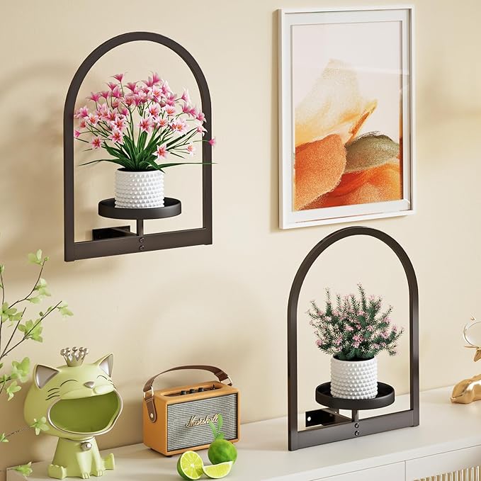 Wall Plant Holder, Wall Planter for Indoor Plants, Window Plant shelves for Multiple Plants Indoor Outdoor, Framed Plant Holder for Home Decor (2 Pack)
