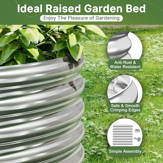 2 PCS Tall 6x3x1.5ft Galvanized Raised Garden Bed Outdoor, Metal Garden Bed for Vegetables, Above Ground Garden Box for Flower, Steel Raised Beds for Gardening