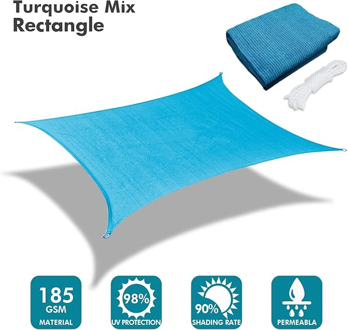 KANAGAWA 18'X22' Turquoise Mix Custom Size Sun Shade Sail Rectangle UV Block Canopy Cover for Patio Backyard Lawn Garden Outdoor (Customized Available)