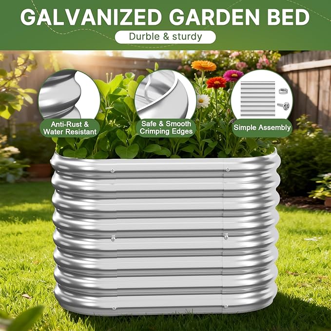 4 PCS Tall 2x2x1.5ft Galvanized Raised Garden Bed Outdoor, Metal Garden Bed for Vegetables, Above Ground Garden Box for Flower, Steel Raised Beds for Gardening
