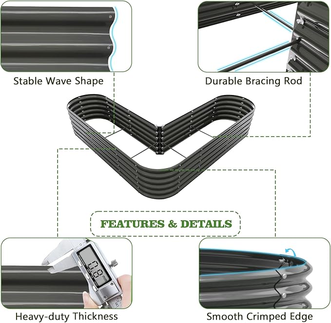 A ANLEOLIFE 3-Pack 12X3X1.5ft & 81x81x18 in Deep Root Galvanized Raised Garden Beds Outdoor for Planting Vegetables Flowers Herb, Quartz Grey