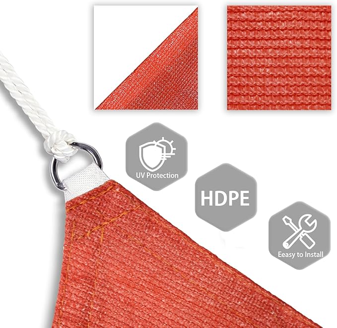 Patio Paradise 18' x 18' x 18' Sun Shade Sail Triangle Canopy Shade Cloth Fabric Sunlight Block Patio Pergola Cover HDPE Deck Awning for Outdoor Backyard Roof Shading, Red