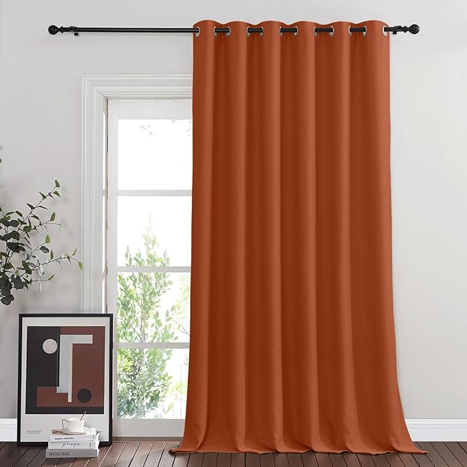 NICETOWN Room Divider Curtain 132 Inches Long, Wide Blackout Sliding Door Curtain for Bedroom, Room Darkening Privacy Window Curtain for Patio Door (1 Panel Set, Burnt Orange, 80 x 132 Inch)