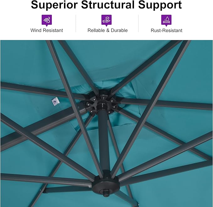 PURPLE LEAF 10 Feet Cantilever Umbrella with Base Outdoor Patio Round Umbrella Aluminum Offset with 360-degree Rotation for Garden Deck Pool Patio,Turquoise Blue