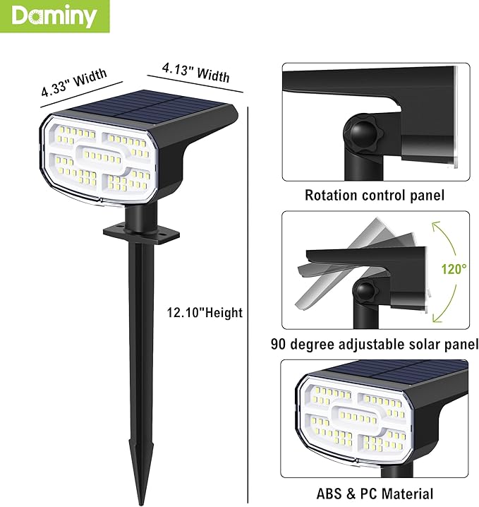 DAMINY Color Changing Solar Spot Lights 9 Lighting Modes, Outdoor Waterproof IP65,Multicolor RGB Christmas Spotlight for Gardens, Porches, Landscape, Yard Deconrations-4 Pack