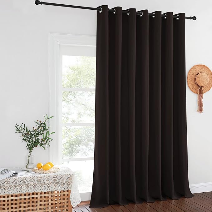 NICETOWN Blackout Curtains for Sliding Glass Door Room Divider Noise Reduce Curtain Panel Portable Window Screen Sliding Partition, W100 x L102 inches, 1 Panel, Toffee Brown