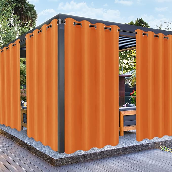 PureFit Outdoor Curtains for Patio Waterproof Weatherproof, UV Resistant Outside Curtains for Gazebo, Front Porch, Pergola, Sun Blocking Privacy Curtain, 52W x 95L inch, 1 Panel, Orange