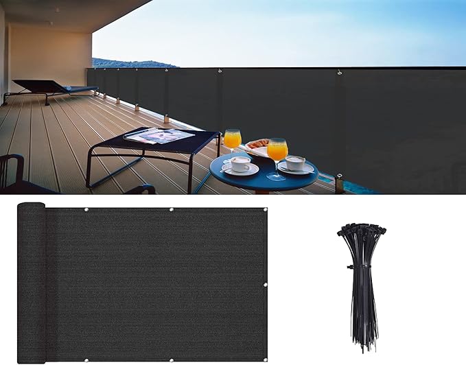 LOVE STORY Balcony Privacy Screen, 3'x16' Black Deck Shield Screen Fence Cover (HDPE),UV Protection and Weather-Resistant,3 FT Height for Deck, Patio, Backyard, Outdoor Pool, Porch, Railing