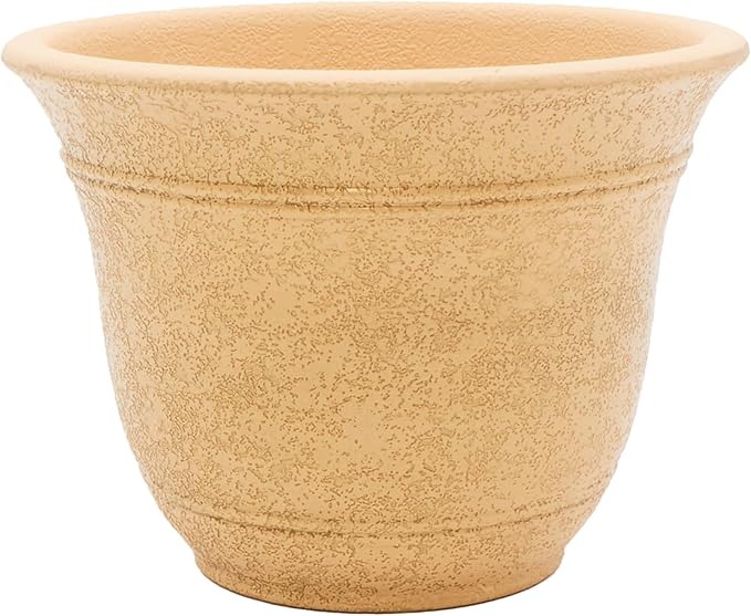 The HC Companies Sierra Round Self-Watering Pot - Lightweight Plastic Planter for Herbs & More - Durable Plant Pots for Indoor Plants & Outdoor Plants (7.5” Arizona Sand, Pack of 1)