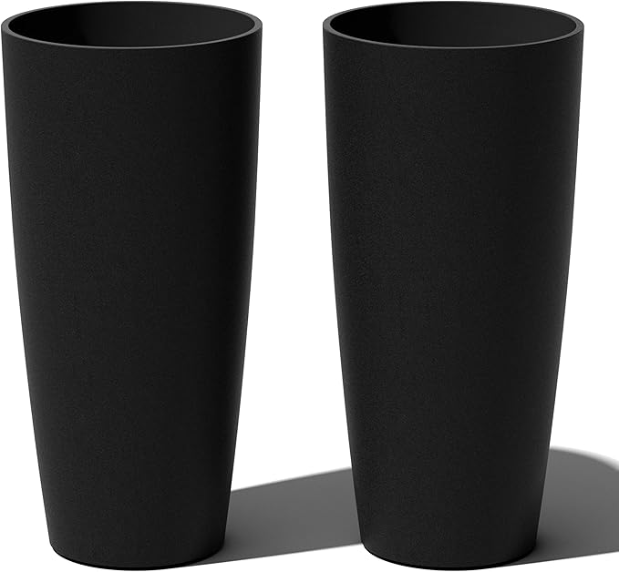 Veradek Mason Series Vega Planter - Round Tall Planter for Indoor or Outdoor Porch/Patio | Made from Plastic-Stone Composite with Drainage Holes | Modern Décor for, Flowers, Interior Plants