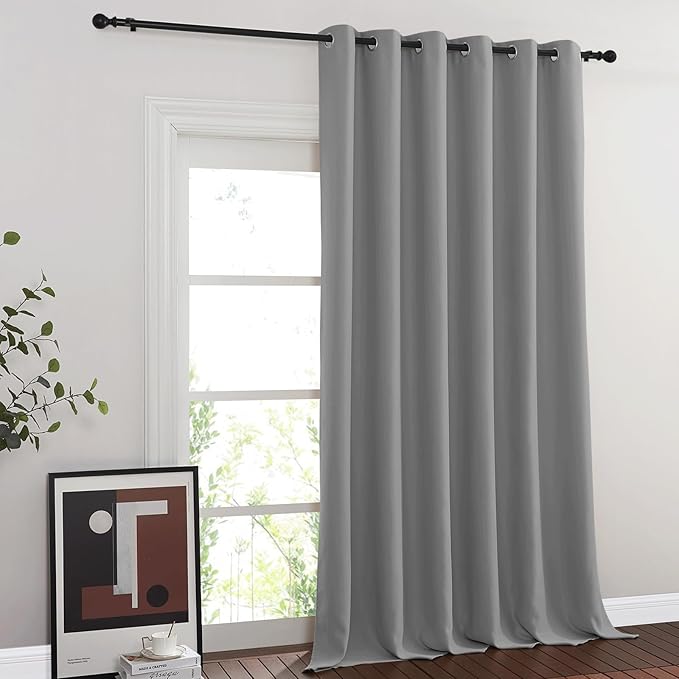 NICETOWN Room Divider Curtain 132 Inches Long, Wide Blackout Sliding Door Curtain for Bedroom, Room Darkening Privacy Window Curtain for Patio Door (1 Panel Set, Silver Grey, 80 x 132 Inch)