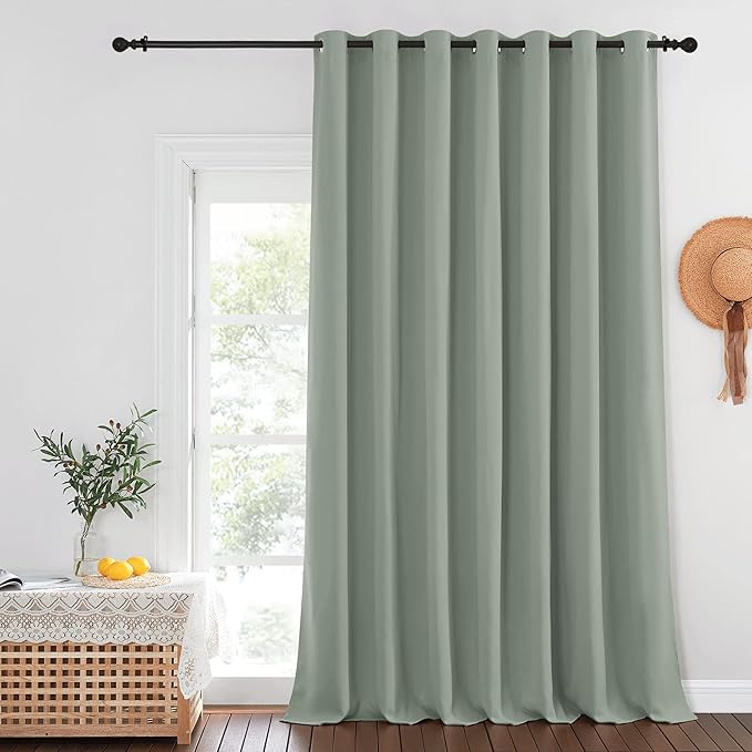 NICETOWN Sage Green Sliding Door Curtains 108 inches Long - Grommet Blackout Room Darkening French Door Sound Reducing Thermal Curtain for Living Room/Bedroom (W100 x L108, 1 Panel)