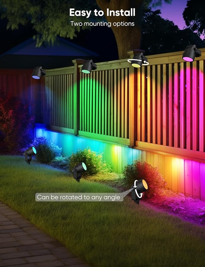 APPECK Landscape Lighting, RGBW Color Changing Low Voltage Landscape Lights with APP Control, IP65 Waterproof Outdoor Spotlights for Garden Yard Outside Decoration, 4 Pack