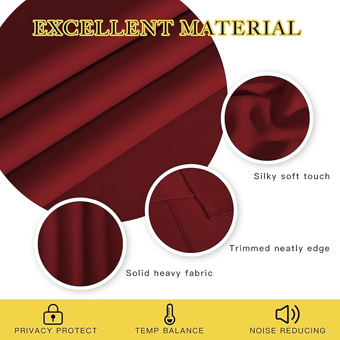NICETOWN Room Darkening Short Curtain 54 inches Long for Living Room, Grommet Sound Reducing Thermal Insulated Curtains for Bedroom Nursery Window, 46W x 54L, 1 Piece, Burgundy Red