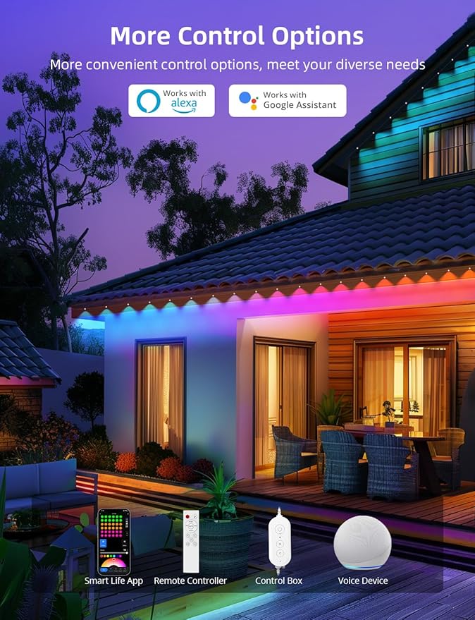 APPECK Permanent Outdoor Lights 100ft with 72 LEDs, 111 Scene Modes, Smart RGBW Lights with 40lm Warm White, App & Remote Control for Christmas, Halloween, Works with Alexa, Google Assistant, White