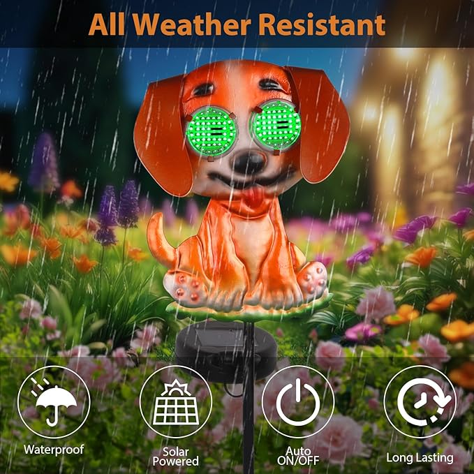 Dog Solar Garden Stakes with Cute Moving Eyeball Lights for Outdoor Yard Patio Decor, 39.3" Dog Solar Lights Outdoor Metal Garden Decor for Outside