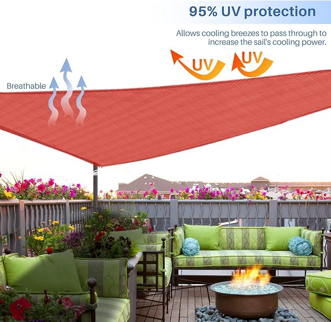 E&K Sunrise 13' x 13' x 13' Sun Shade Sail Triangle Canopy Shade Cover UV Block for Patio Backyard Garden Outdoor (Red)