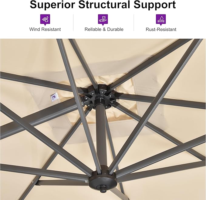 PURPLE LEAF 10' X 13' Patio Umbrella Outdoor Cantilever Rectangle Umbrella Aluminum Offset Umbrella with 360-degree Rotation for Garden Deck Pool Patio, Beige