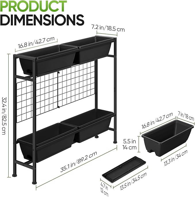 CADUKE Raised Garden Bed, Garden Raised Planter Box with Legs, 32" Elevated Vegetable Garden Beds with Drainage Holes & Trellis, Herb Garden Planter Outdoor for Vegetables, Balcony, Patio, Black