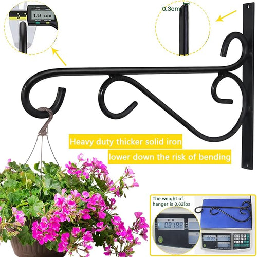 12 Inch Hanging Plant Bracket, Thick Solid Steel Wall Mount Bracket for Heavy Duty Decorations, Rust-Resistant Plant Hanger Hook for Planters, Wreaths, Fruit baskets, Wind Spinners, Lights, Lanterns